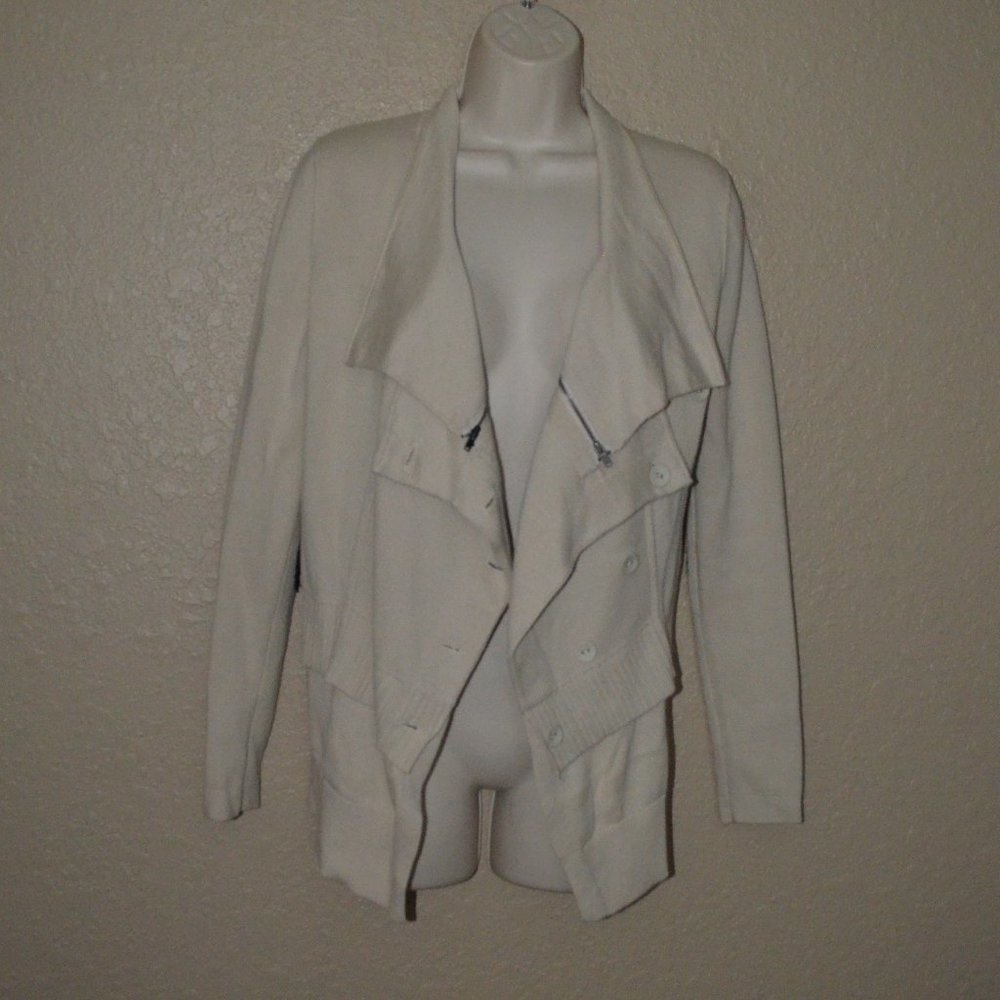 $549 Sz P/XS SOH Beige Button Down Elbow Patch Cardigan Sweater Jacket
